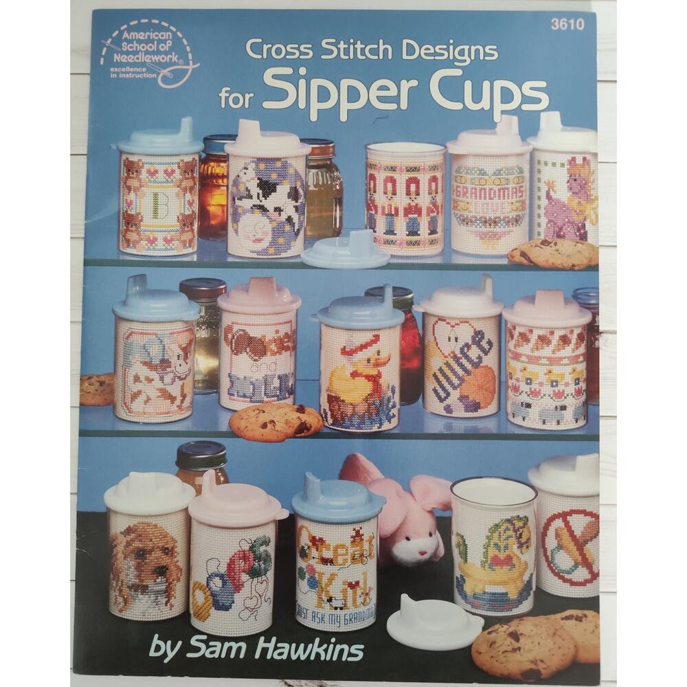 Sipper Cup Cross Stitch Patterns Ducks, Baby, Dog, Train, Numbers, Alphabet